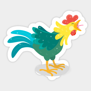 Cute crowing rooster cartoon illustration Sticker